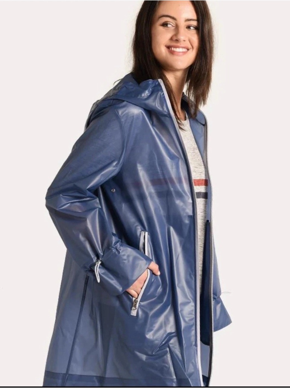 Soia & Kyo Montella Mid Length Blue Rain Jacket- M - Picture 9 of 12
